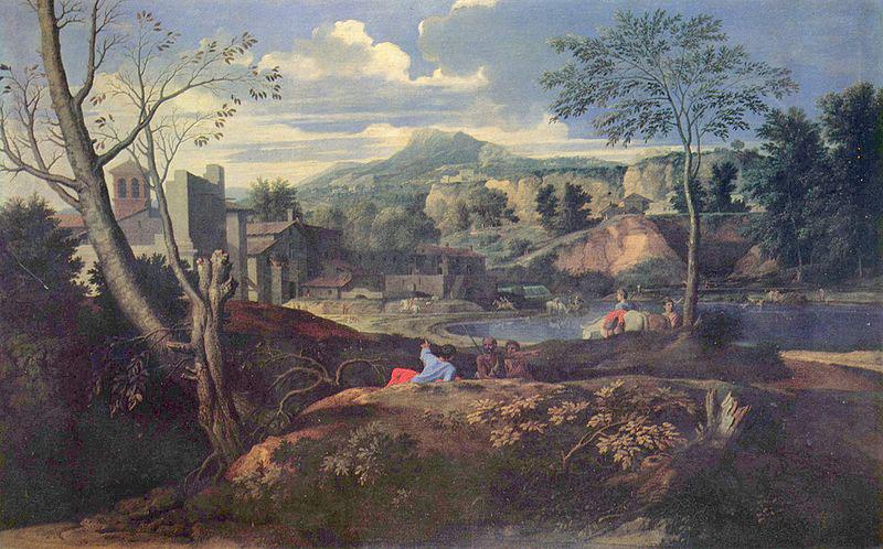 Nicolas Poussin Ideale Landschaft oil painting image
